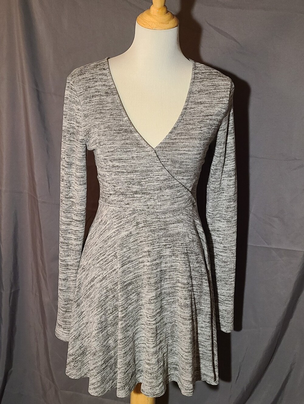 Prince & Fox Heather Gray Long-Sleeve Wrap Skater Dress